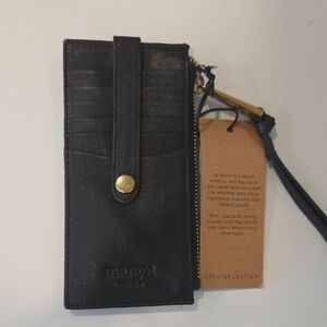Margot Black Leather Card Holder with Gold Accent